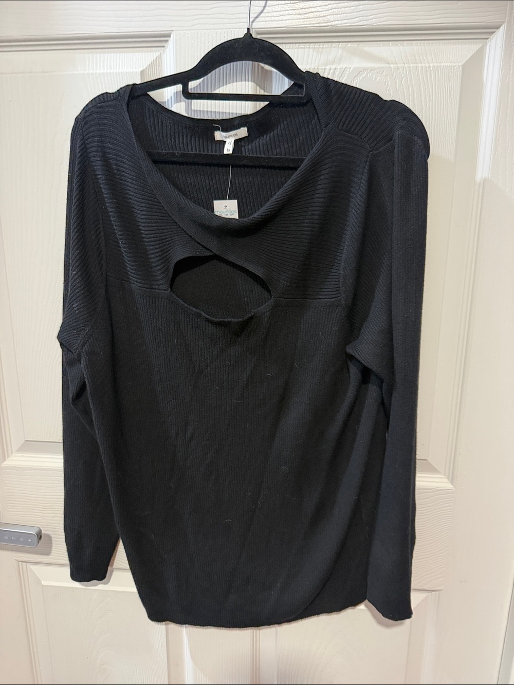 Maurices Black Ribbed Crewneck Sweater with Front Cutout
